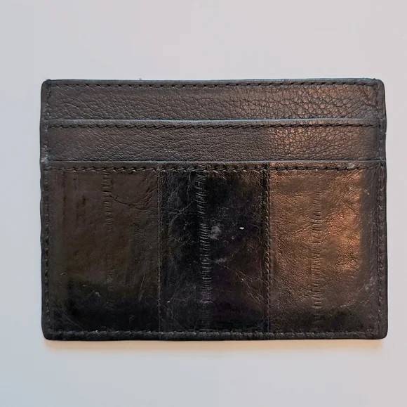 PORTS 1961 Black Eel Skin Exotic Leather Card Holder Silver Detail With Box. - Picture 5 of 5